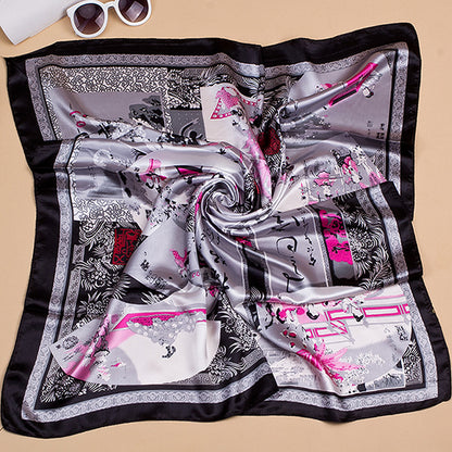 Bufanda de seda cuadrada grande con estampado floral para mujer, accesorio elegante