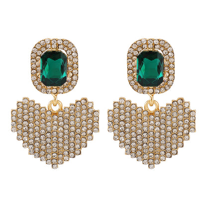 Exaggerated Love Rhinestone Pendant Earrings