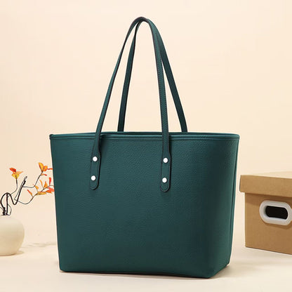 Simple Solid Color Large Capacity PU Tote Bag