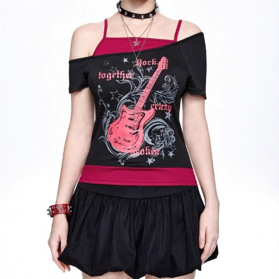 Camiseta de manga corta con estampado gótico de moda de verano para mujer