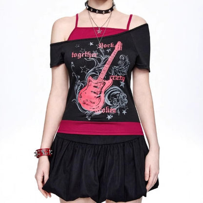 Camiseta de manga corta con estampado gótico de moda de verano para mujer