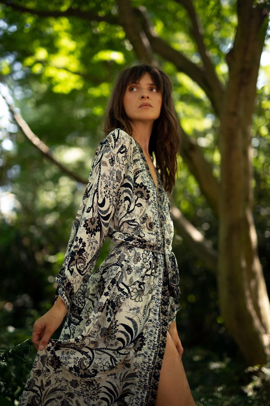 Chemisier de plage kimono en coton à imprimé floral pour femme