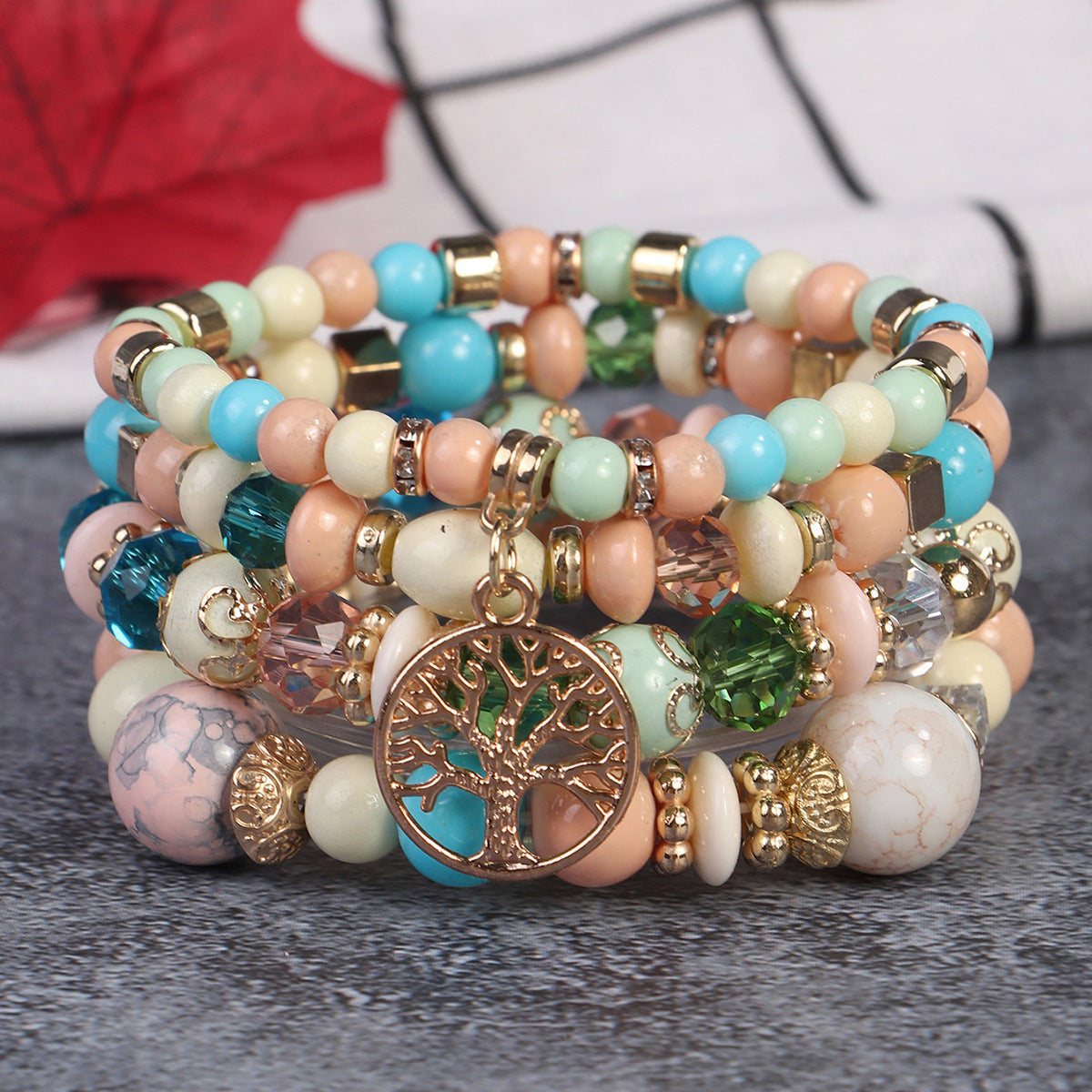 Conjunto de pulseras de cuentas multicapa estilo retro bohemio