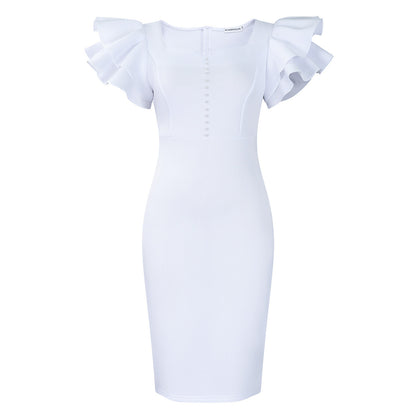 Women Fashion Elegant Plus Size Solid Color Dress