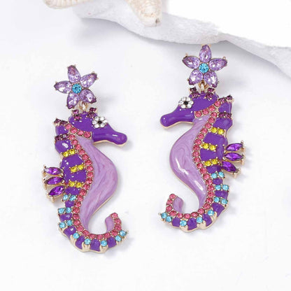 Women Fashion Cute Hippocampus Alloy Rhinestone Earrings