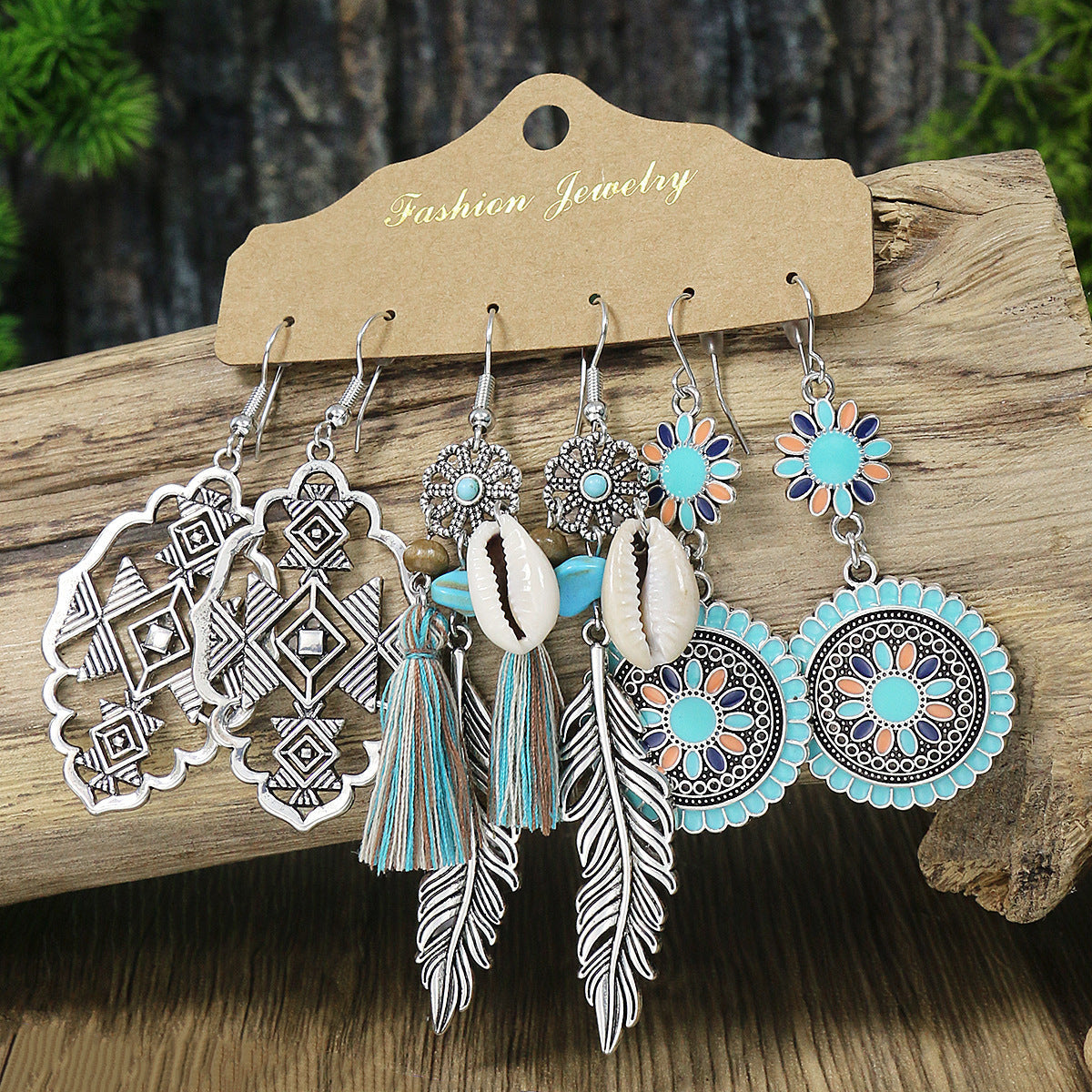 Conjunto de pendientes con borlas creativas retro de estilo étnico bohemio