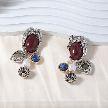 Women Fashion Retro Imitation Pearl Animal Earrings