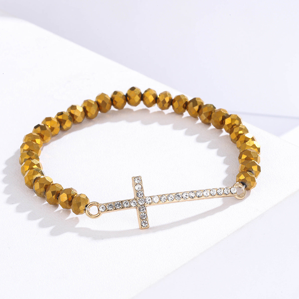 Women Fashion Creative Cross Colorful Crystal Beaded Bracelet