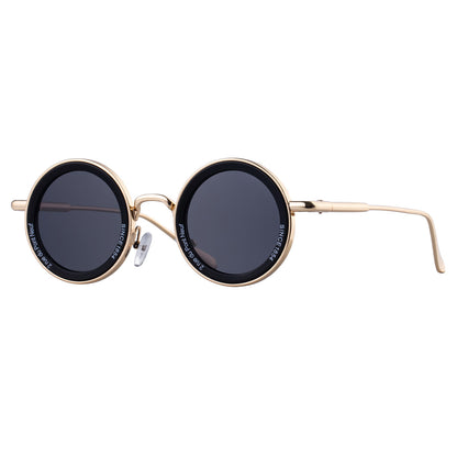 Gafas de sol redondas clásicas con montura metálica y colores sólidos para hombre