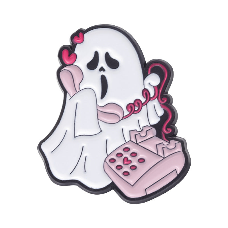 Gothic White Funny Ghost Brooch Halloween Pumpkin Metal Badge