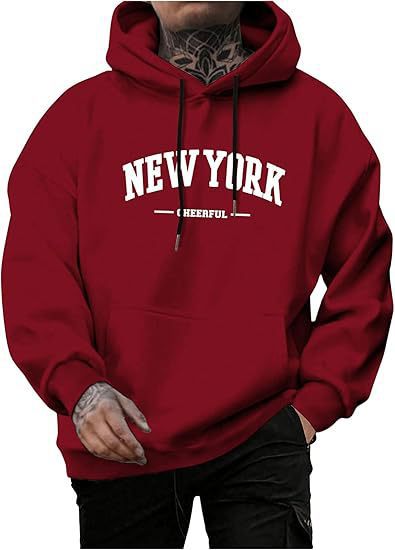 Men's Casual Fashion Letter Print Fleece-Lined Hoodie