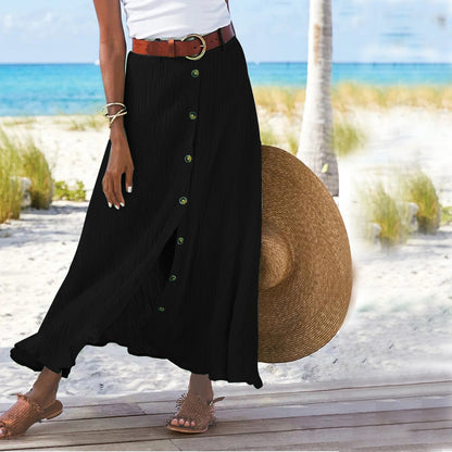 Summer Women Casual Button Decorative Cotton Skirt