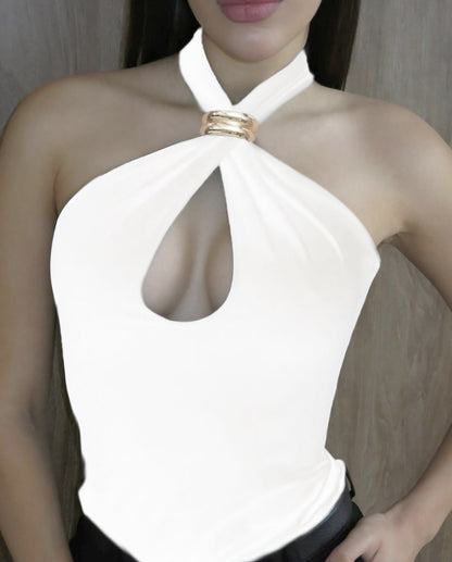 Camiseta de tirantes ajustada con cuello halter para mujer de verano