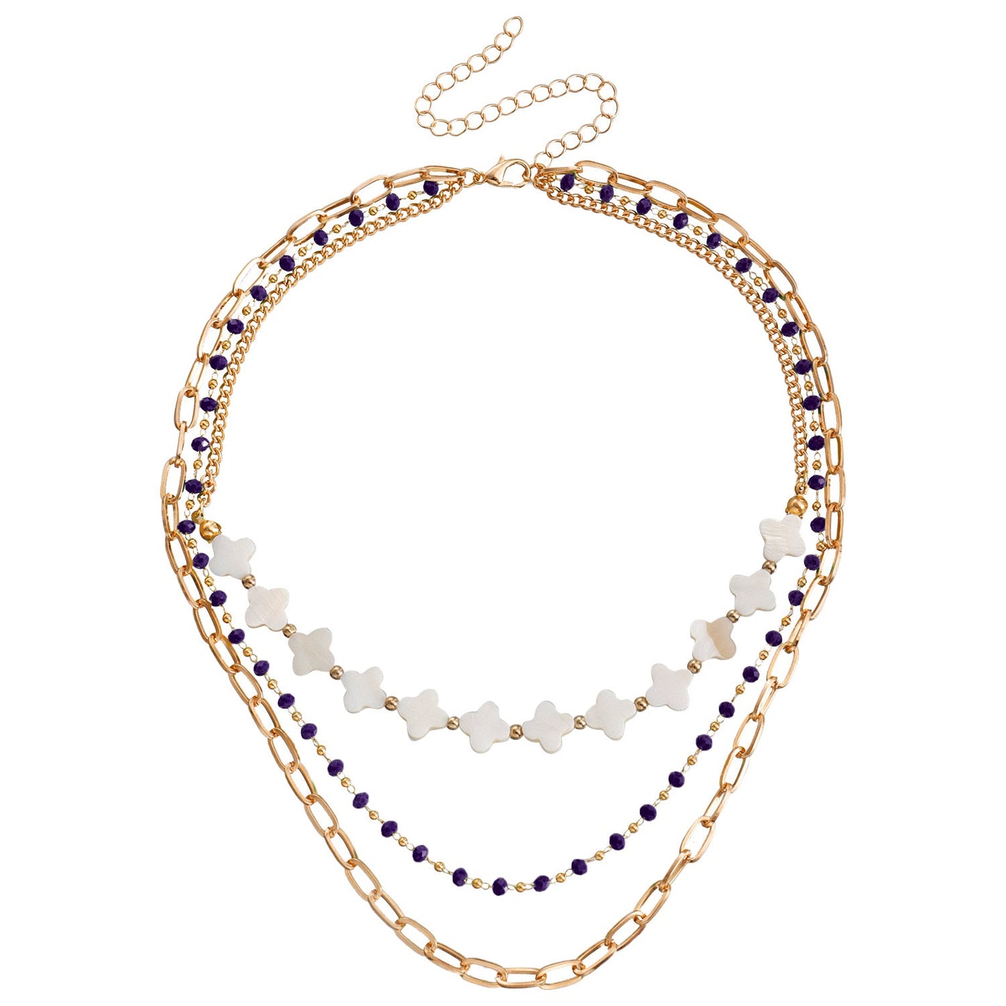 Collar bohemio de minicuentas acrílicas con trébol de cuatro hojas