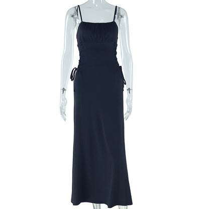 Women Fashion Solid Color Sling Maxi Dress