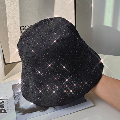 Sombrero de pescador informal de mezclilla con diamantes de imitación para mujer