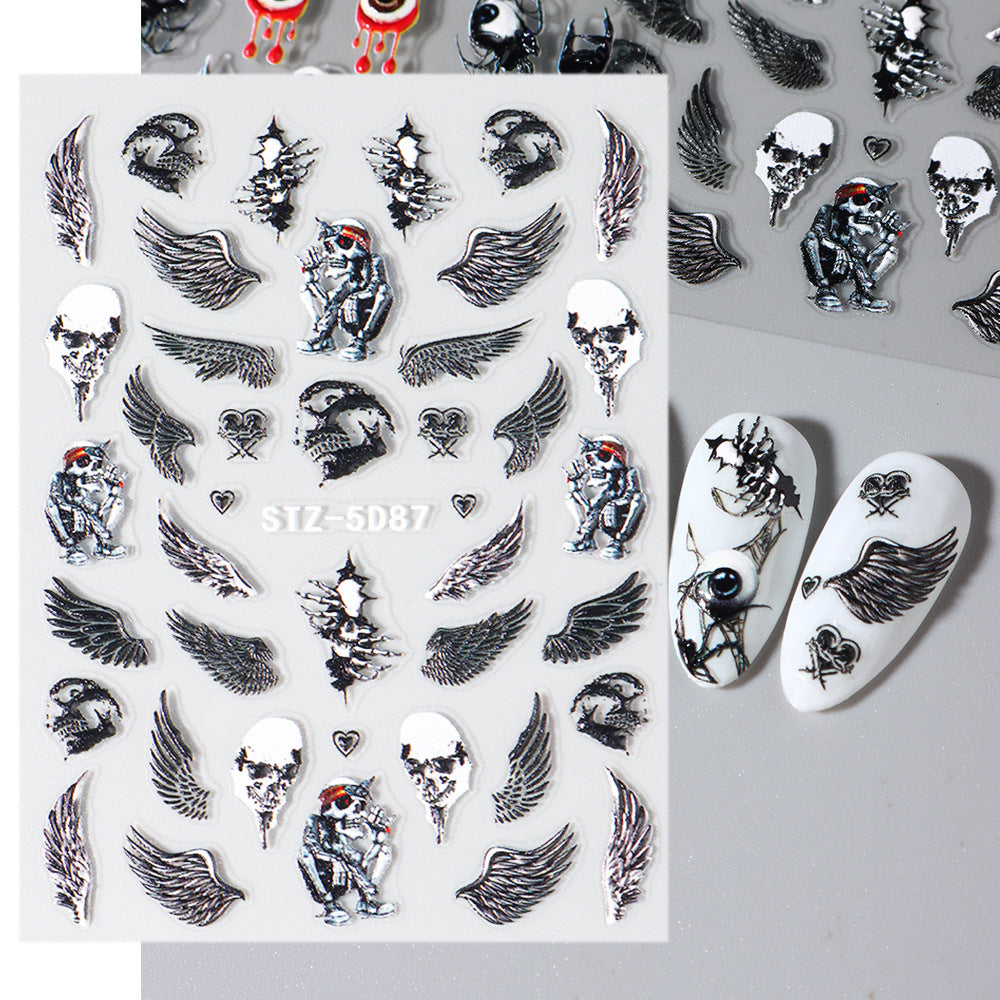 Pegatina para uñas con diseño de araña y máscara de labios de Halloween