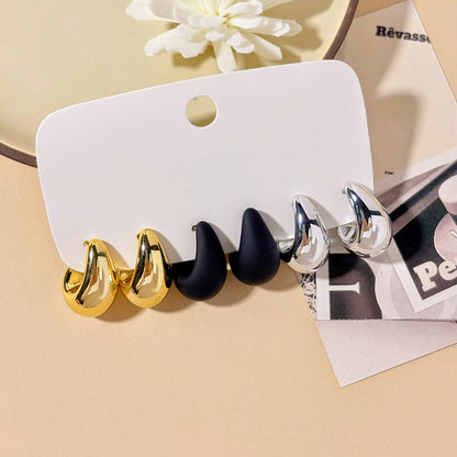 Women Fashion Solid Color Resin Water Drop Earrings 3-Pair Set