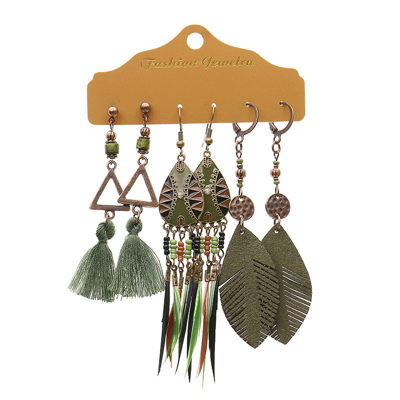 Conjunto de pendientes con borlas creativas retro de estilo étnico bohemio
