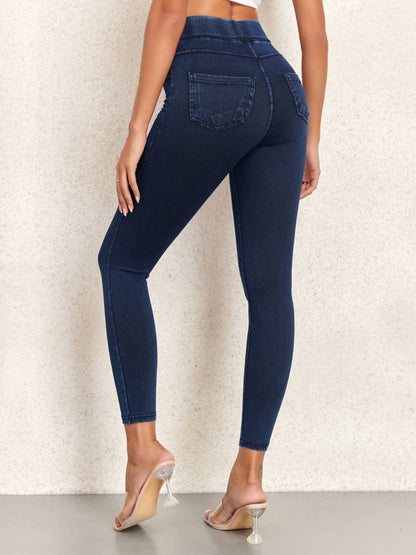 Vaqueros de cintura alta sexis de color liso a la moda para mujer