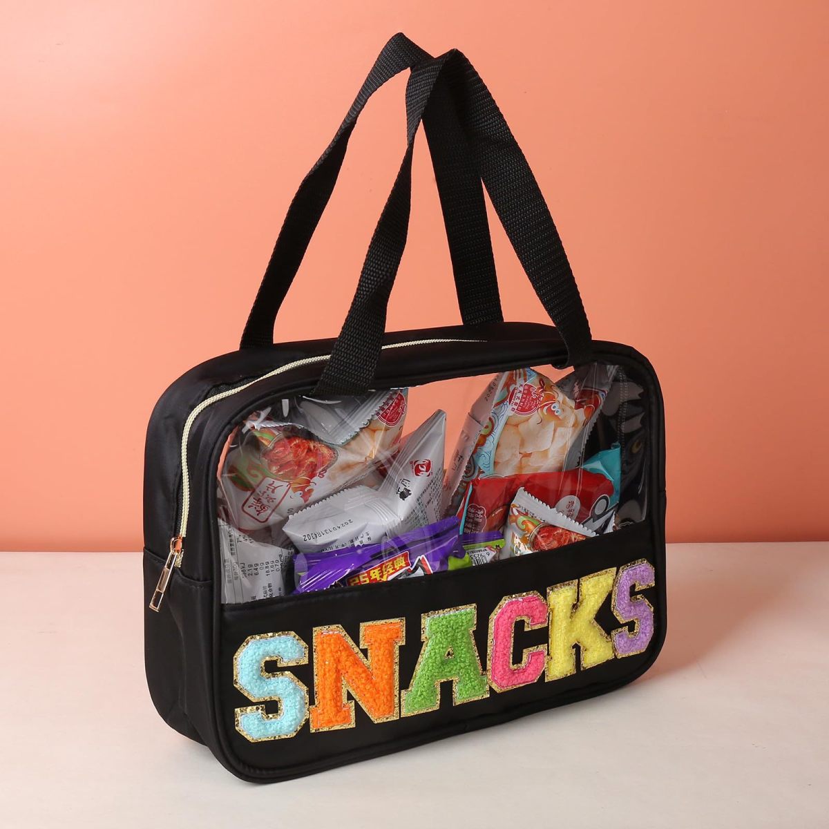 Bolsa de cosméticos transparente de PVC con letras bordadas