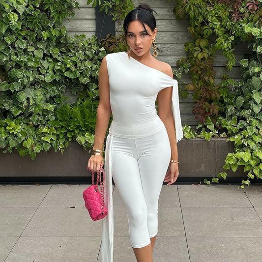 Women Fashion Solid Color Sleeveless Top And Shorts Set