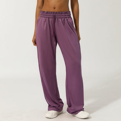 Pantalones deportivos casuales de cintura alta con cordón para mujer