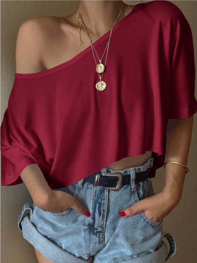 Camiseta informal de manga corta de color liso para mujer