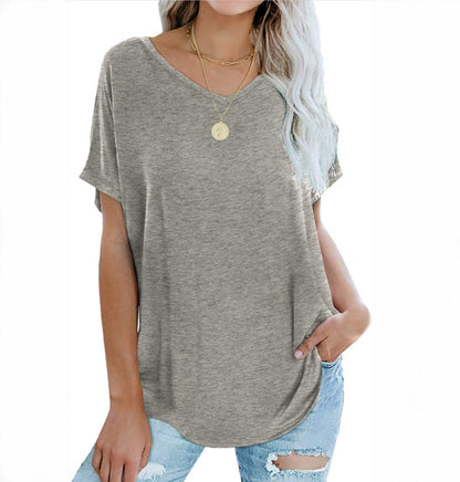 Camiseta informal holgada de verano para mujer, con cuello en V y manga corta
