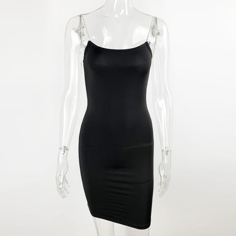 Women Fashion Sexy Solid Color Spaghetti Strap Dress