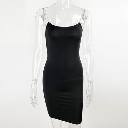 Women Fashion Sexy Solid Color Spaghetti Strap Dress
