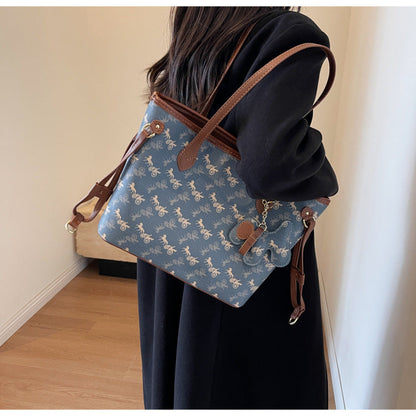 Women Fashion Large Capacity Printed Square Tote Bag