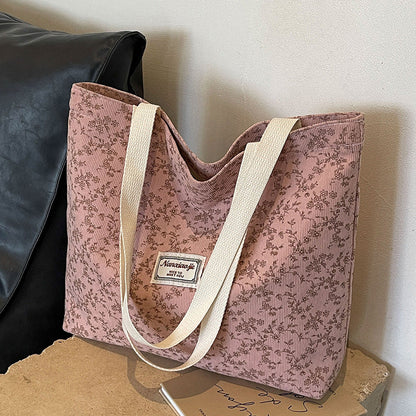 Bolso tote informal de pana con estampado floral para mujer