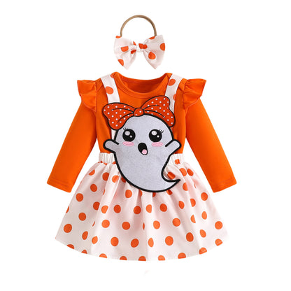 Conjunto de mameluco informal con bordado de fantasmas para niñas pequeñas