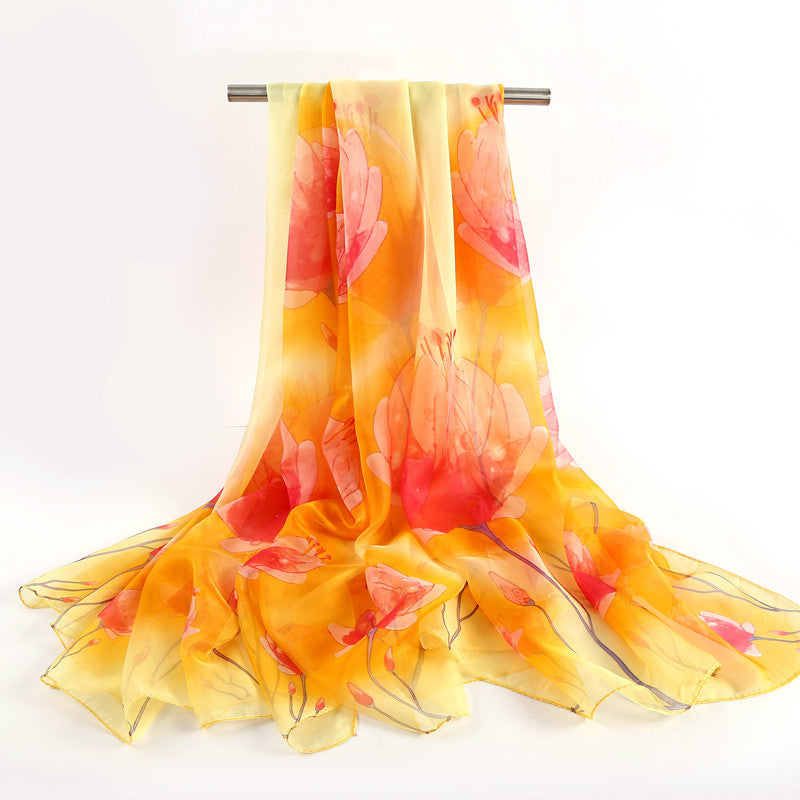 Bufanda de gasa con estampado de flores para mujer, primavera y verano