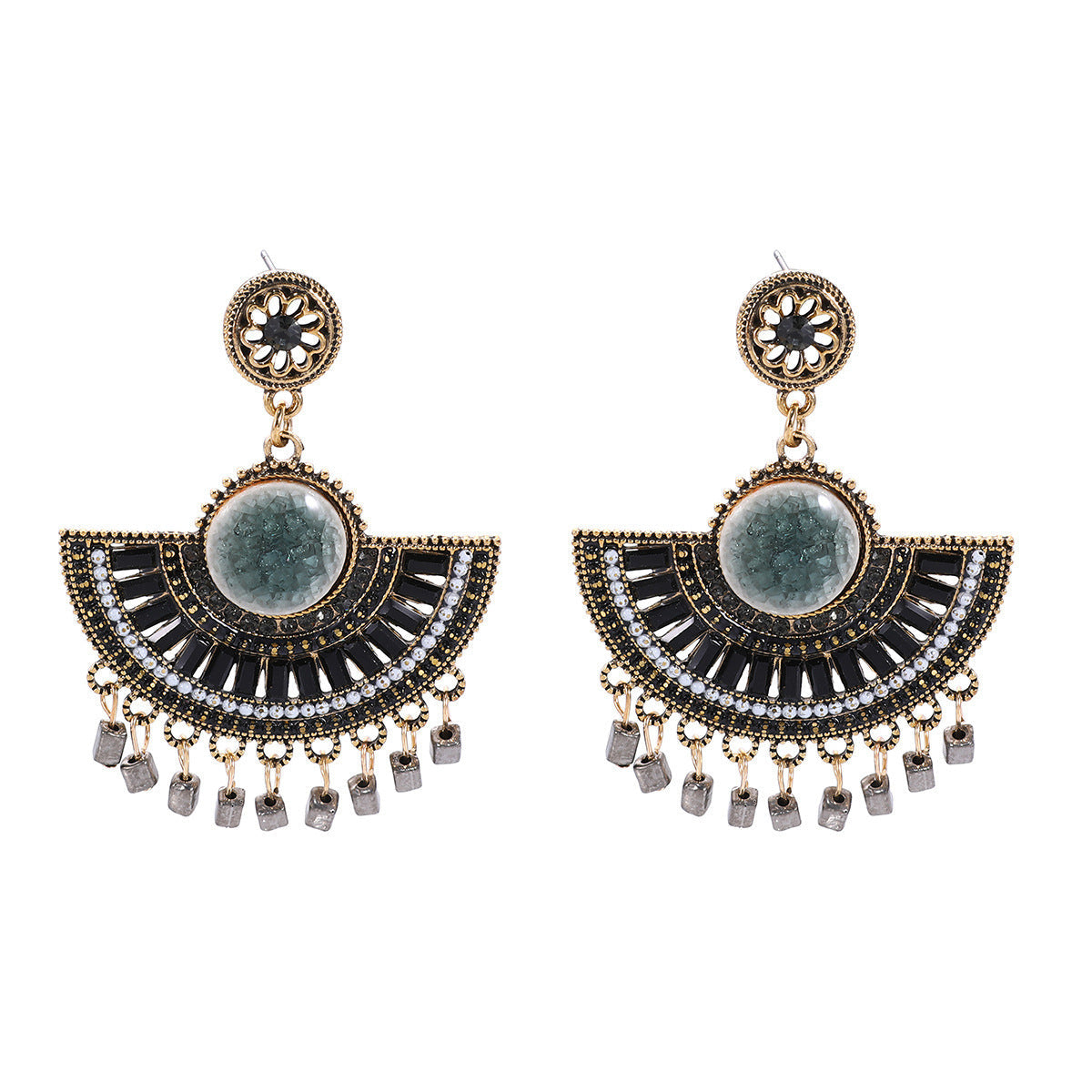 Women Fashion Bohemian Ethnic Fan Tassel Earrings
