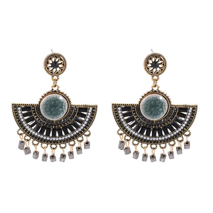 Women Fashion Bohemian Ethnic Fan Tassel Earrings