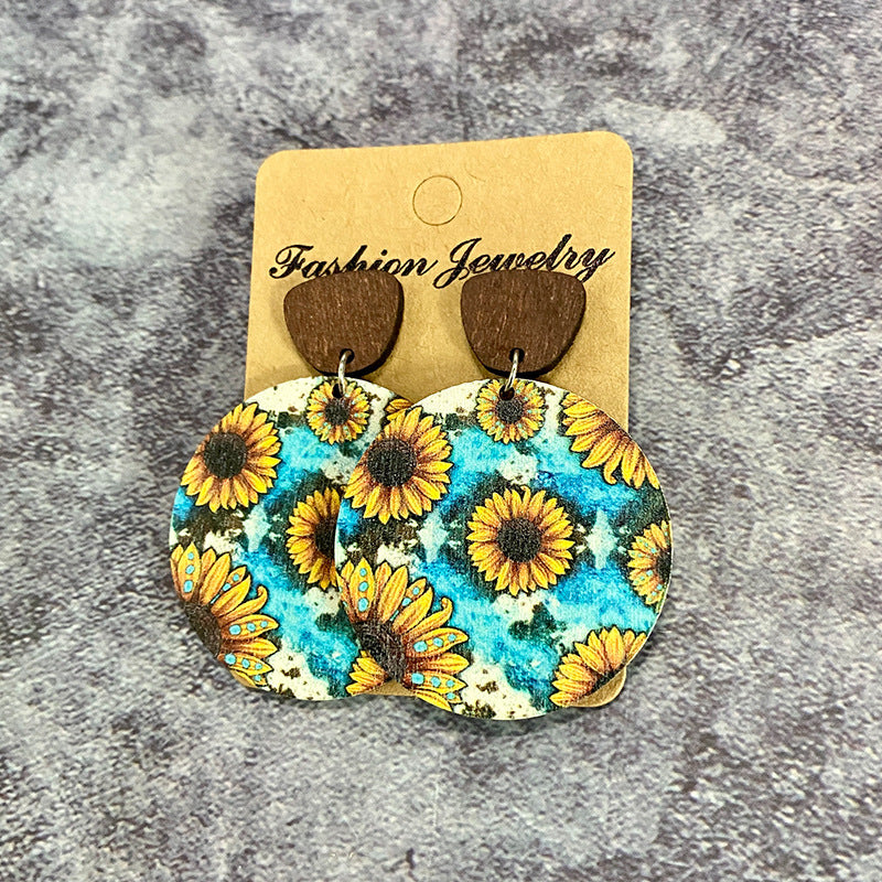 Boucles d'oreilles bohèmes rétro en bois avec coutures florales