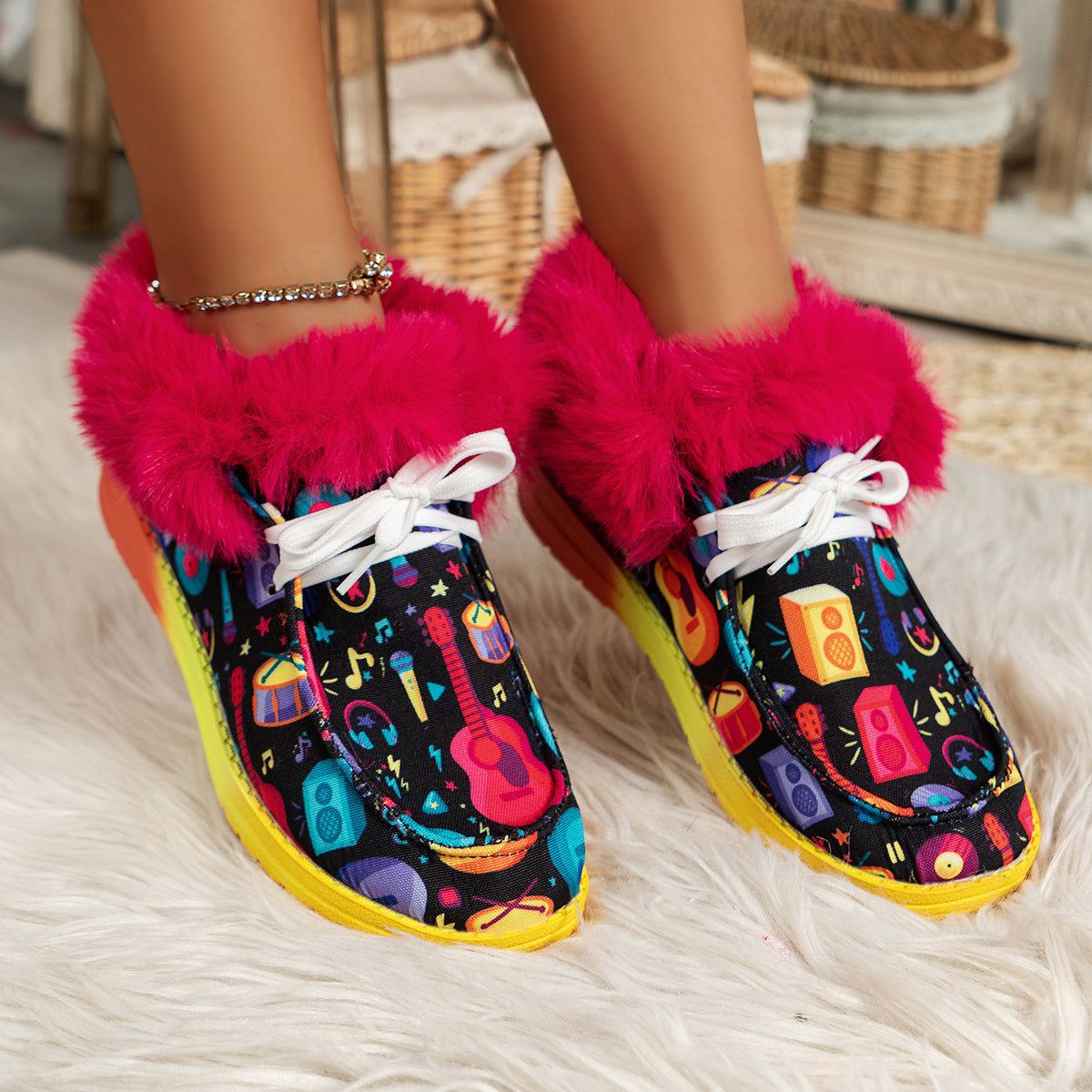 Women Halloween Ghost Pumpkin Print Short Plush Snow Boots