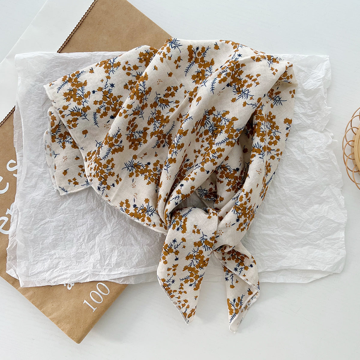 Bufanda de seda cuadrada con estampado floral informal para mujer, accesorio de moda de algodón