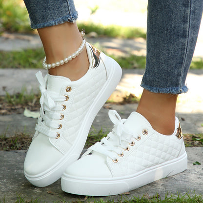 Chaussures plates décontractées à lacets et bout rond pour femmes, couleur unie