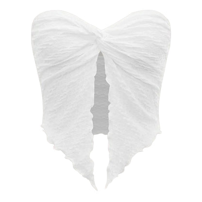 Women Fashion Sexy Solid Color Pleated Split Crop Top