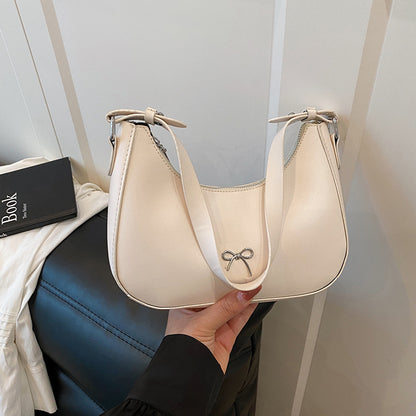Women Casual Solid Color Shoulder Bag with Bowknot Decoration
