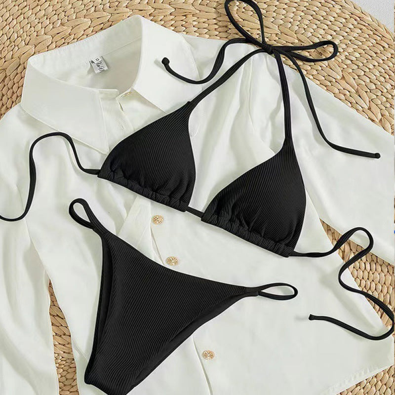 Maillot de bain bikini dos nu sexy et simple de couleur unie pour femmes
