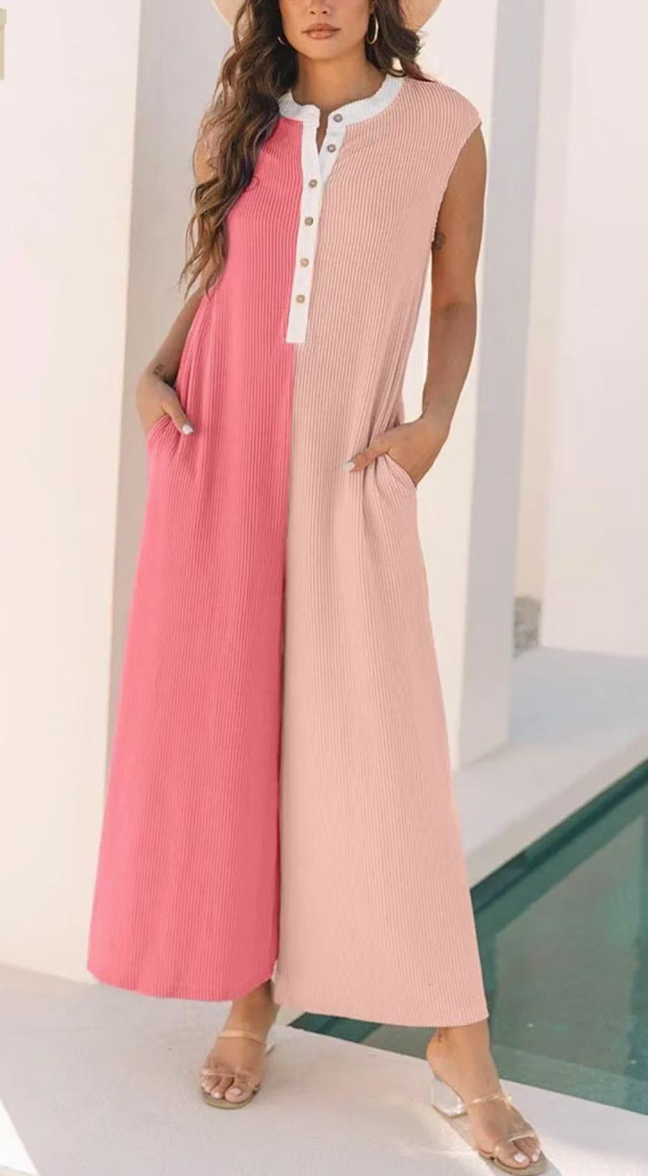 Women Fashion Casual Colorblock Sleeveless Jumpsuit
