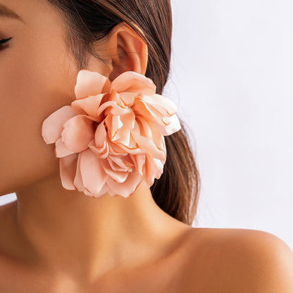 Exaggerated Fabric Floral Earrings Fashion Cloth Jewelry