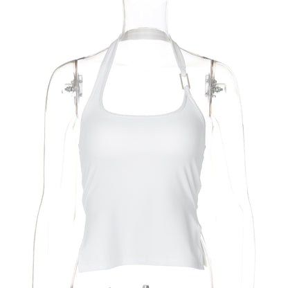 Women Fashion Sexy Solid Color Halter-Neck Top