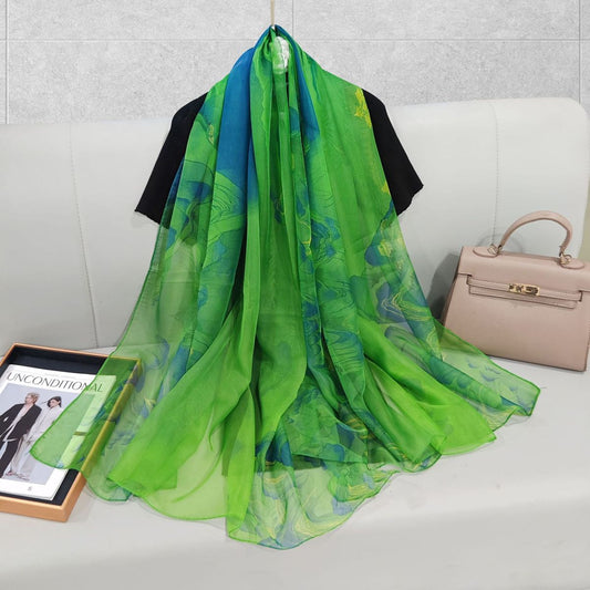 Women Fashion Casual Floral Printed Simulation Silk Thin Long Shawl Scarf