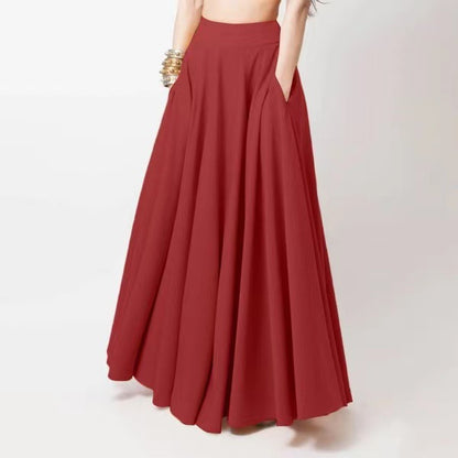 Falda larga informal de color liso para mujer, de poliéster, holgada.