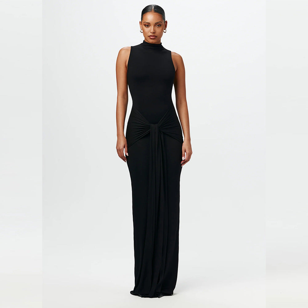 Women Fashion Sexy Solid Color Round Neck Dress